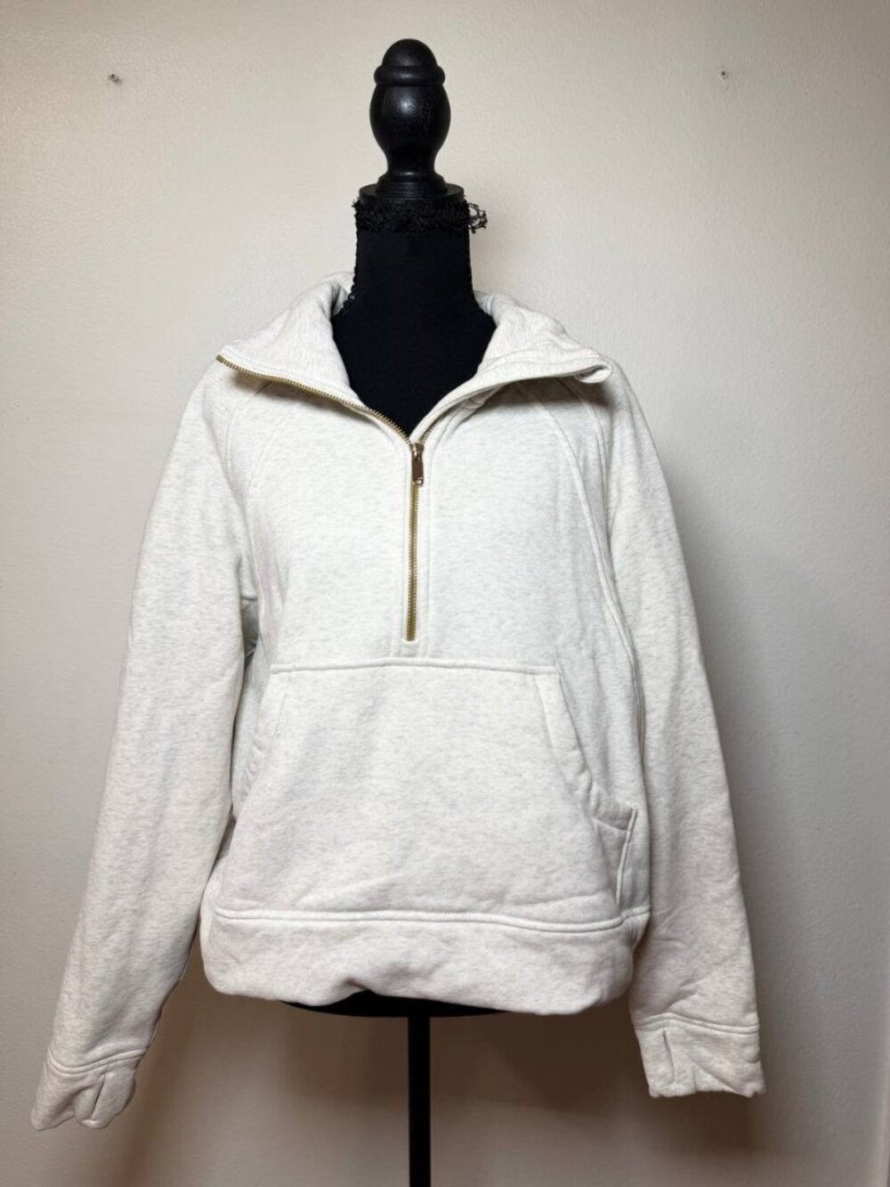 Cream Half-Zip Pullover Sweatshirt Clean Girl Aesthetic Style